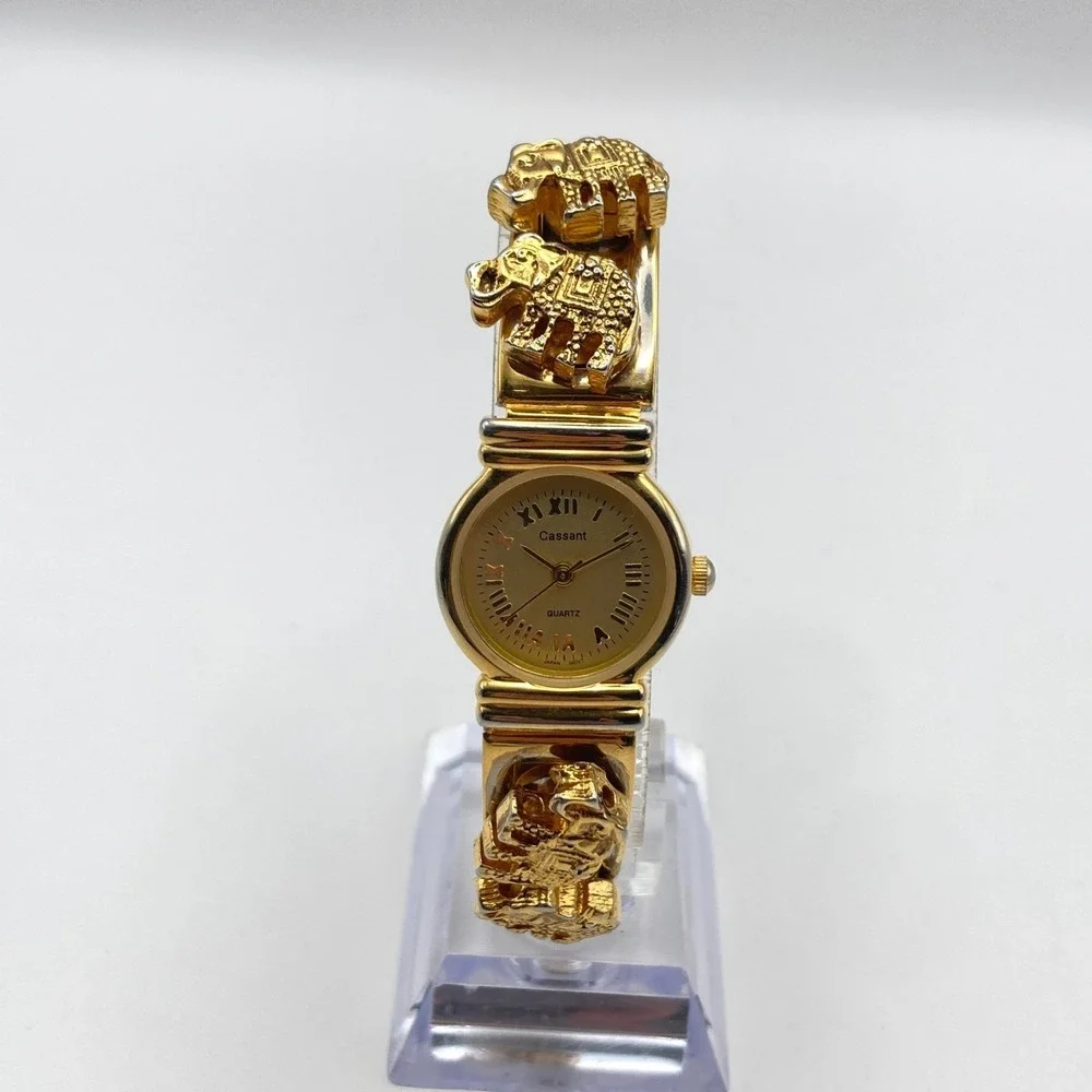 Cassant Womens Watch 22mm Gold Tone Elephant Slide Charms New Battery 6.75